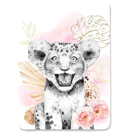 Panneau Lion Savane Rose et Or pour couverture à réaliser soi-même- Certifié Oeko-Tex®